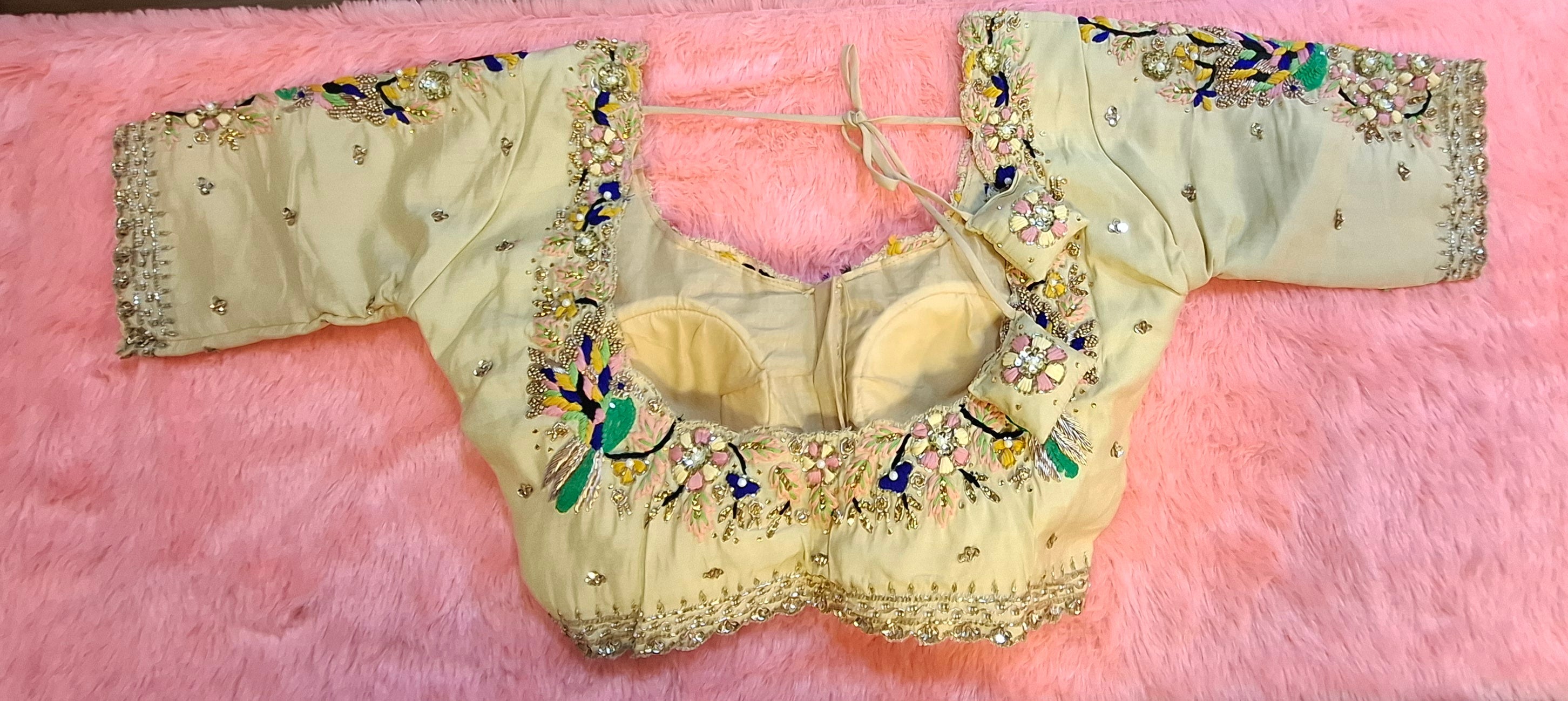 Kia Fashions Cream Hand Embroidered Embroidered Readymade Blouse - Distacart