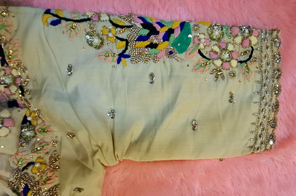 Kia Fashions Cream Hand Embroidered Embroidered Readymade Blouse - Distacart