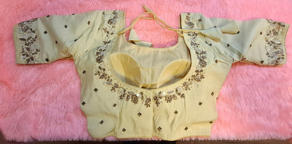 Kia Fashions Beige Cotton Silk Hand Embroidered Readymade Blouse - Distacart