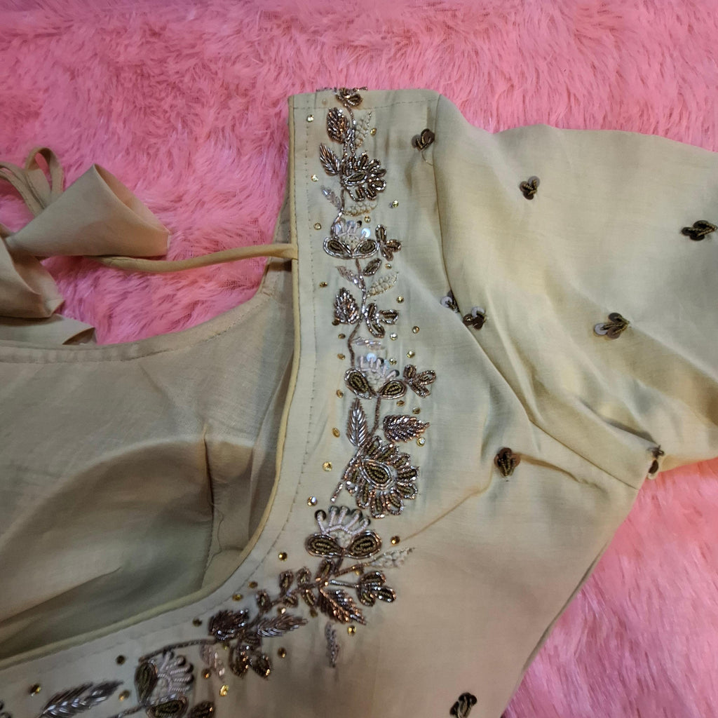 Kia Fashions Beige Cotton Silk Hand Embroidered Readymade Blouse - Distacart
