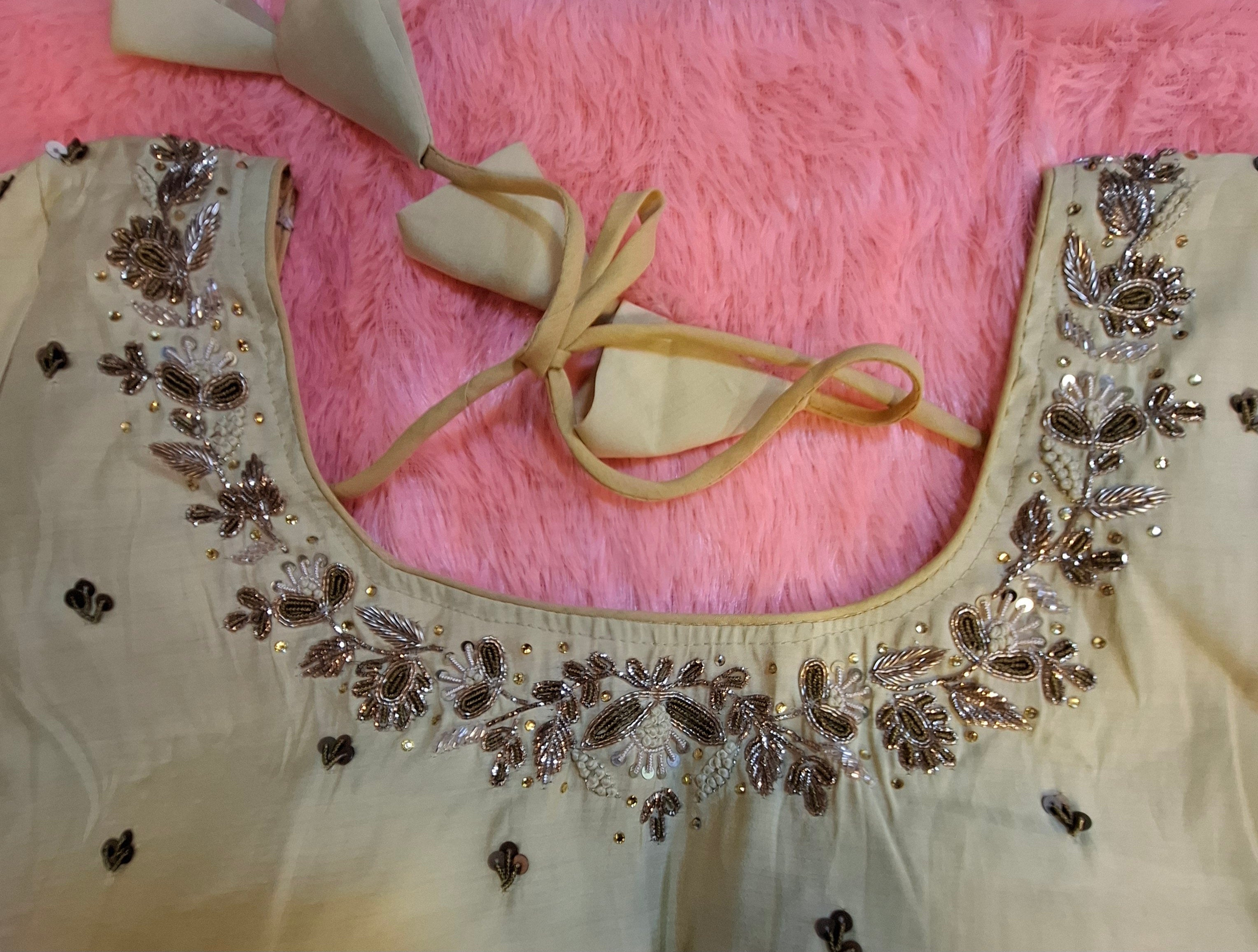Kia Fashions Beige Cotton Silk Hand Embroidered Readymade Blouse - Distacart