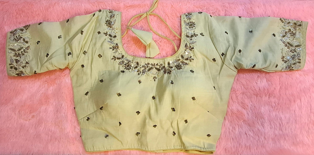 Kia Fashions Beige Cotton Silk Hand Embroidered Readymade Blouse - Distacart
