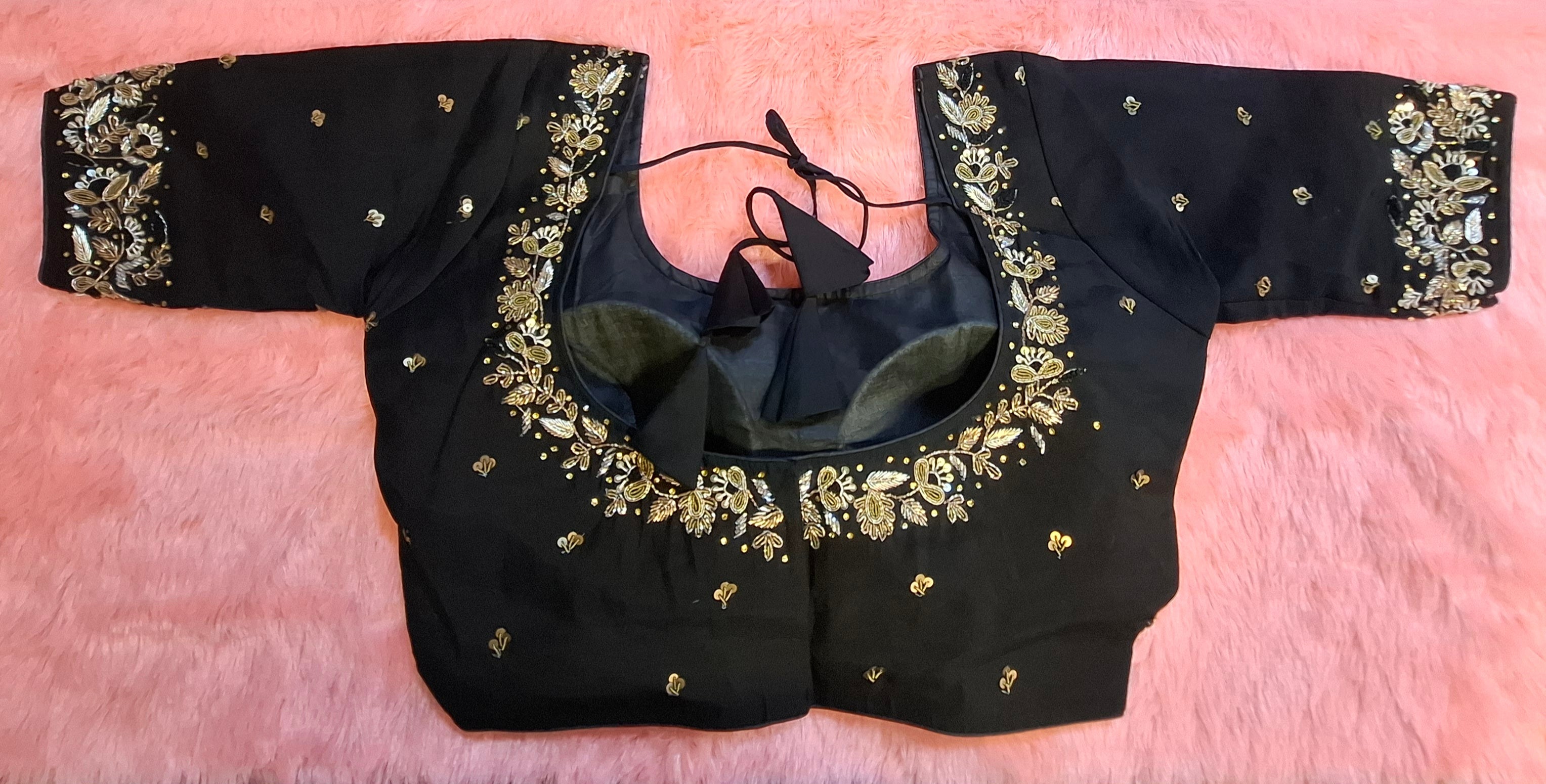 Kia Fashions Black Cotton Silk Hand Embroidered Readymade Blouse