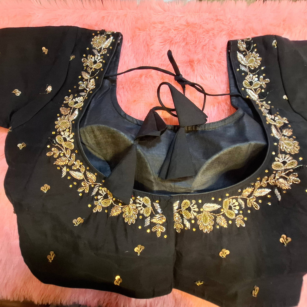 Kia Fashions Black Cotton Silk Hand Embroidered Readymade Blouse