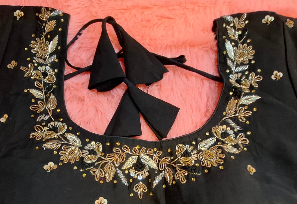 Kia Fashions Black Cotton Silk Hand Embroidered Readymade Blouse