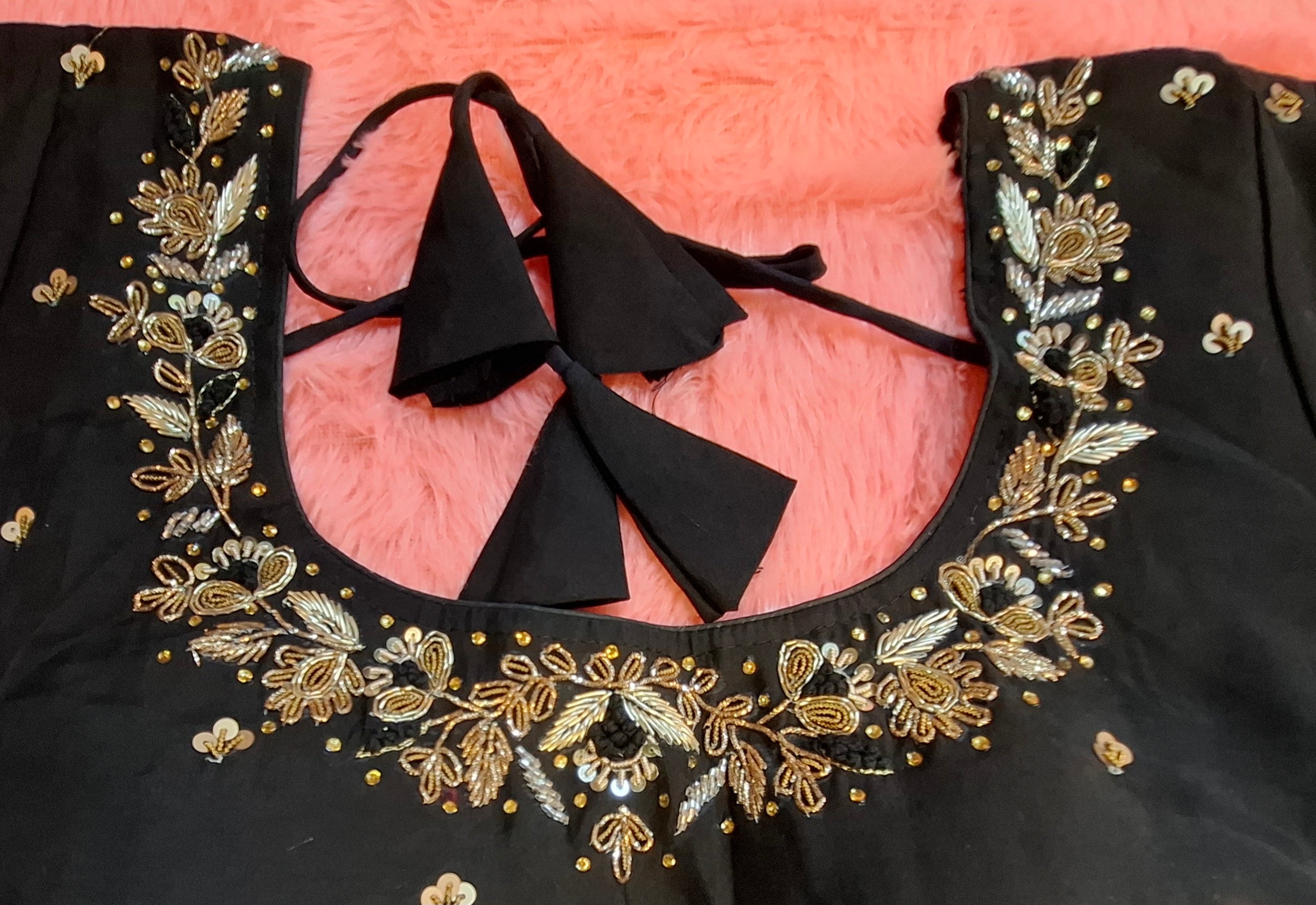 Kia Fashions Black Cotton Silk Hand Embroidered Readymade Blouse