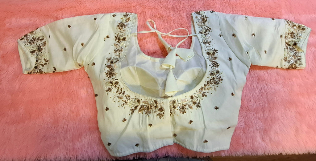 Kia Fashions Off-White Cotton Silk Hand Embroidered Readymade Blouse - Distacart