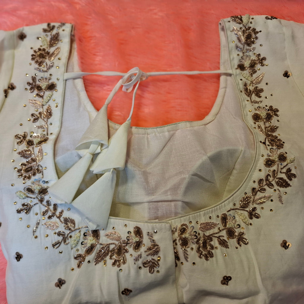 Kia Fashions Off-White Cotton Silk Hand Embroidered Readymade Blouse - Distacart