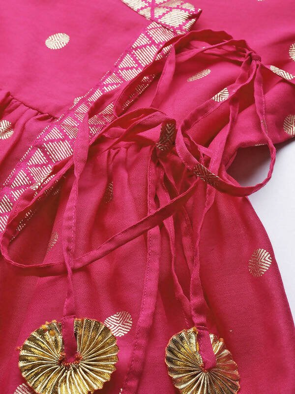 Ahalyaa Womens Pink Chanderi Printed Angrakha Style Tunic - Distacart