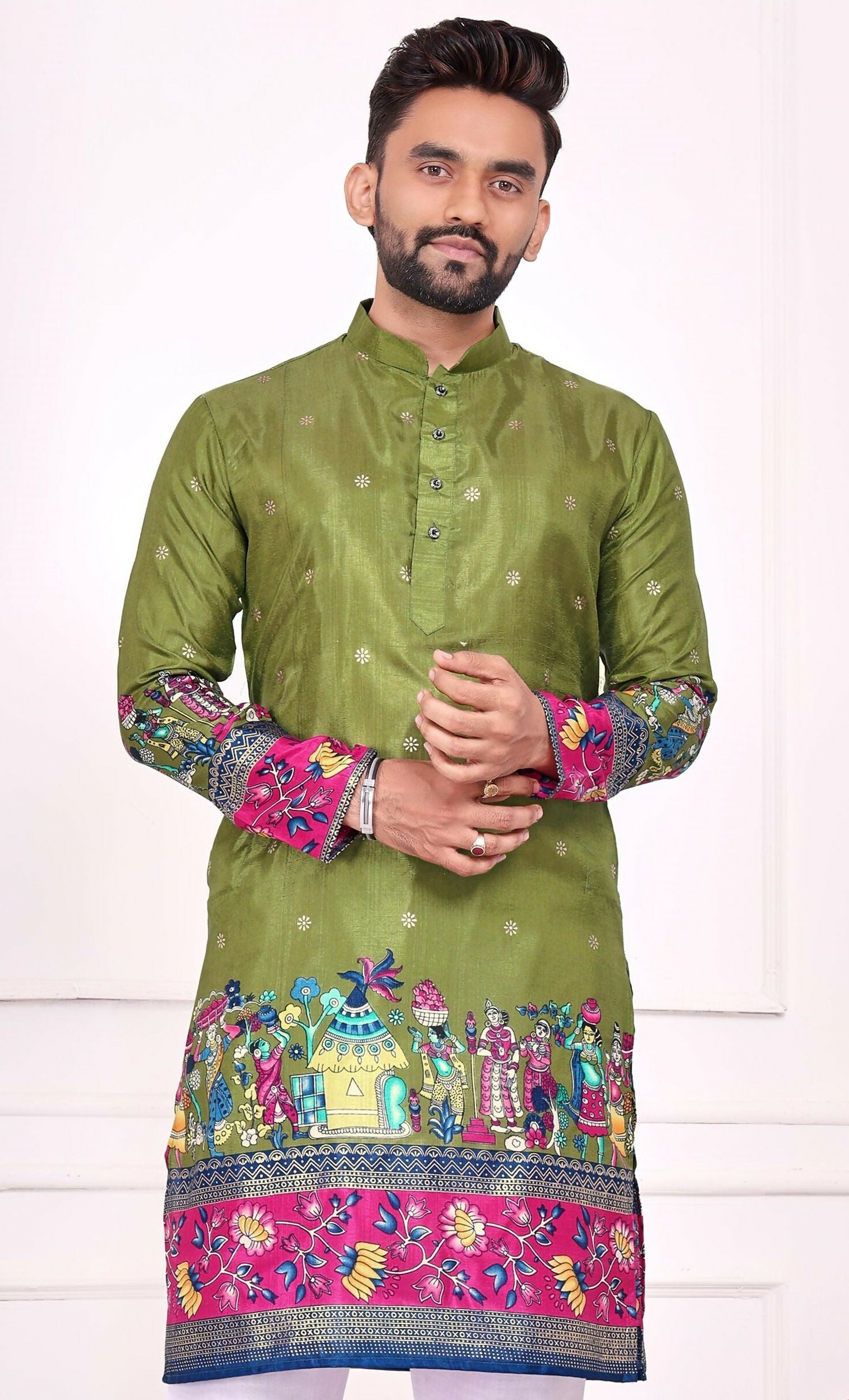 Anaita Green Dola Silk Straight Kurta With Foil Work