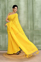Piyari Fashion Women's Yellow Embellished Cotton Blend Zari Check Handloom Saree - Distacart