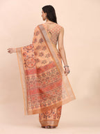 Shree Shyam Fashion Linen Cotton Orange Saree - Distacart