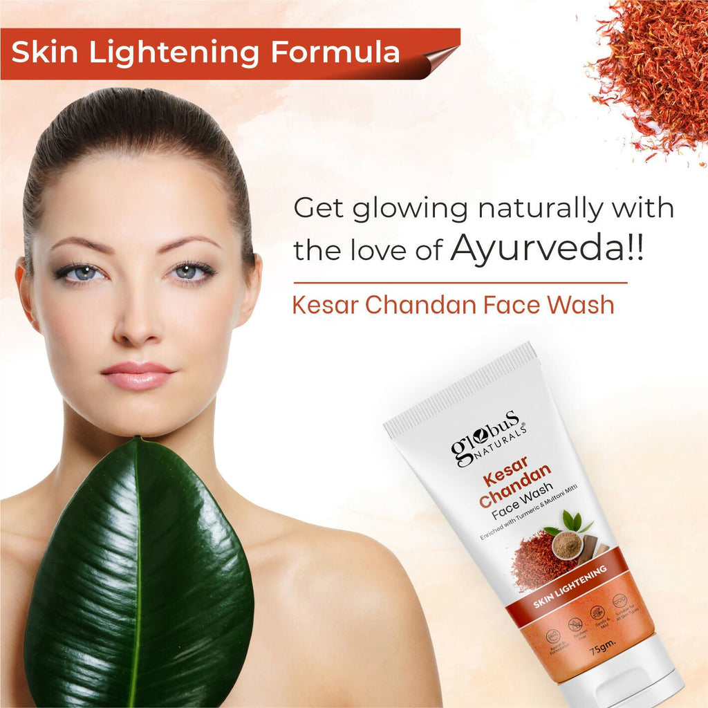 Globus Naturals Kesar Chandan Skin Lightening & Tan Removal Face wash, Suitable For All Skin Types - Distacart