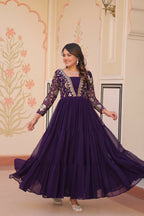 Joban Fashion Purple Georgette Sequence Embroidery Work Dress - Distacart