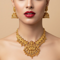 Jewel City Antique Gold Plated Temple Necklace Set Lakshmi Peacock Motif Ethnic Bridal Jewelry