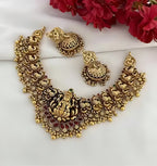 Jewel City Traditional Lakshmi Temple Necklace Set for Women Gold-Tone Bridal Jewelry with Earrings, Ethnic South Indian Choker
