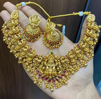 Jewel City Traditional Lakshmi Temple Necklace Set for Women Gold-Tone Bridal Jewelry with Earrings, Ethnic South Indian Choker
