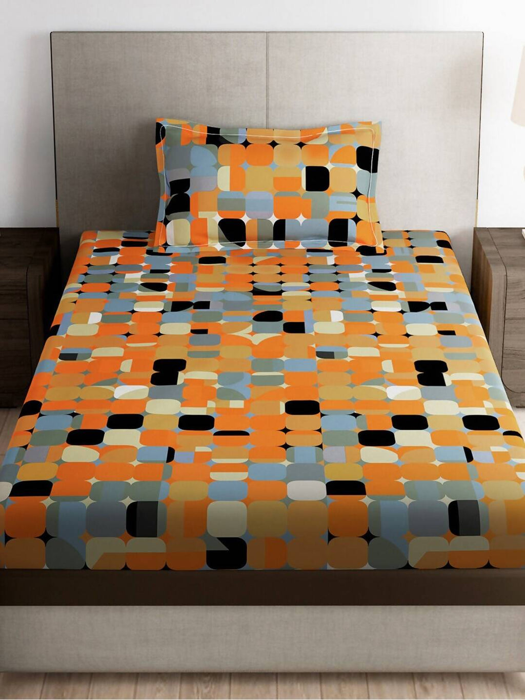 Story@home Arena Rust & Purple Printed 180 TC Bedsheet & Pillow Covers