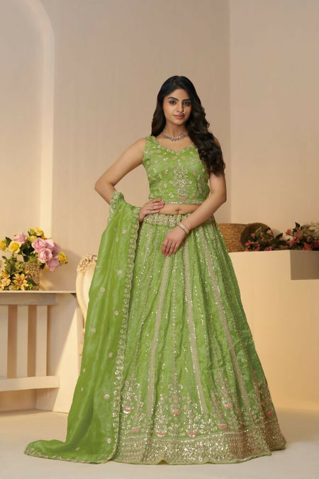 Kesar Fab Green Jimmy Choo Hand_Woven Lehenga