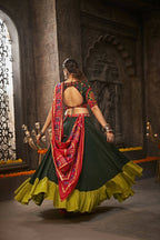 Green Viscose Rayon Thread Embroidered Navratri Lehenga Choli with Dupatta - Raas
