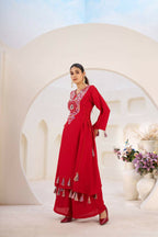 The52 Women's Gorgeous Rayon Fabric Thread Work Straight Kurta Palazzo Set - Distacart