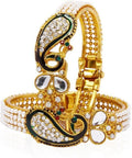 Gold-Plated Alloy Pearl Studded Peacock Enamel Bangle - The Pari - Distacart