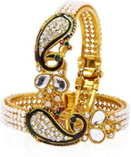 Gold-Plated Alloy Pearl Studded Peacock Enamel Bangle - The Pari - Distacart