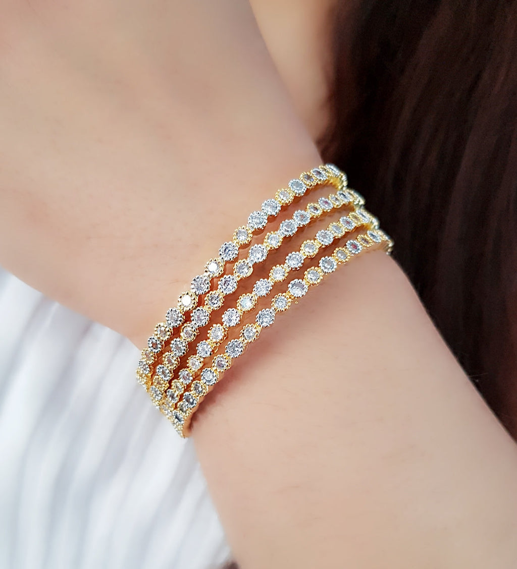 Gold-Plated Alloy Gold Silver American Diamond 4 Bangles - The Pari - Distacart