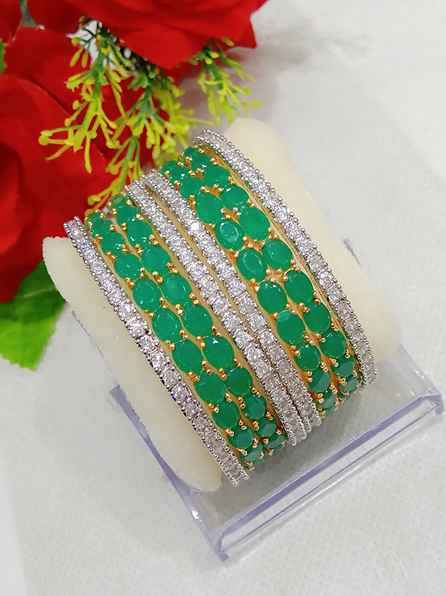 Gold-Plated Alloy Designer Green Combo Of Ad Bangles - The Pari - Distacart