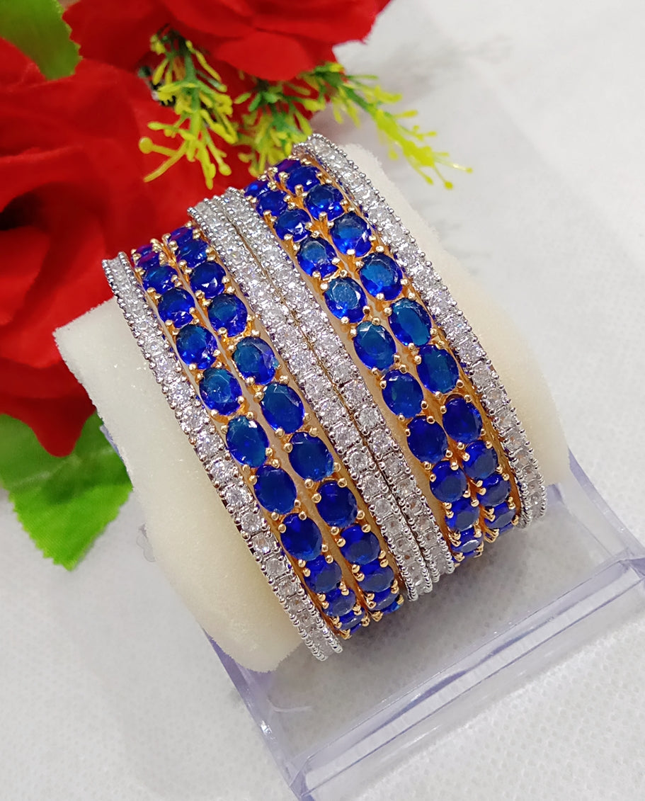 Gold-Plated Alloy Designer Blue Combo Of Ad Bangles - The Pari - Distacart
