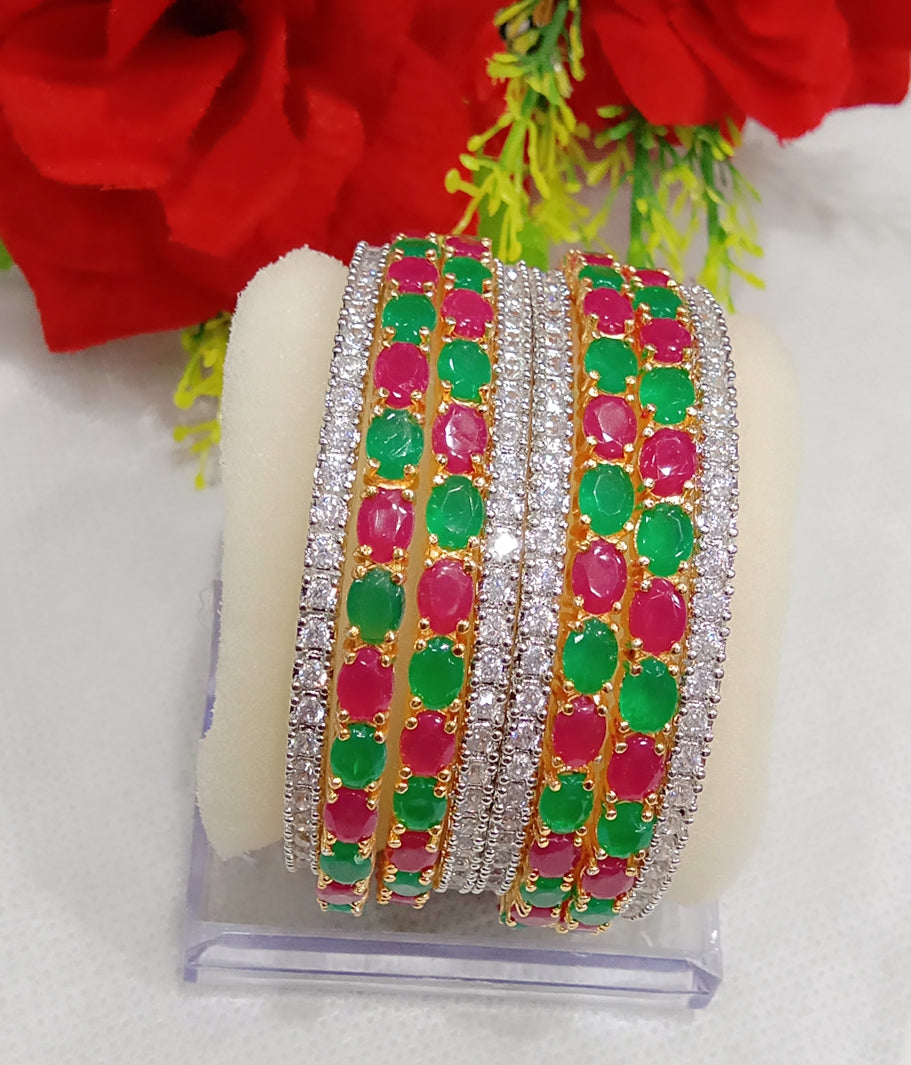 Gold-Plated Alloy Designer Red Green Combo Of Ad Bangles - The Pari - Distacart