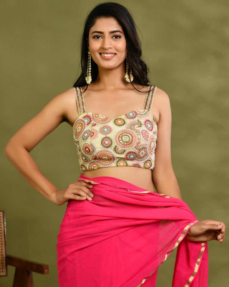 Amodin Designer Studio Multicolored Thread Pearl Work Padded Blouse