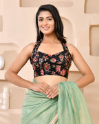 Amodini Designer Studio Embroidered Black Halter-Neck Designer Blouse