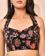 Amodini Designer Studio Embroidered Black Halter-Neck Designer Blouse