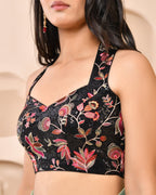 Amodini Designer Studio Embroidered Black Halter-Neck Designer Blouse