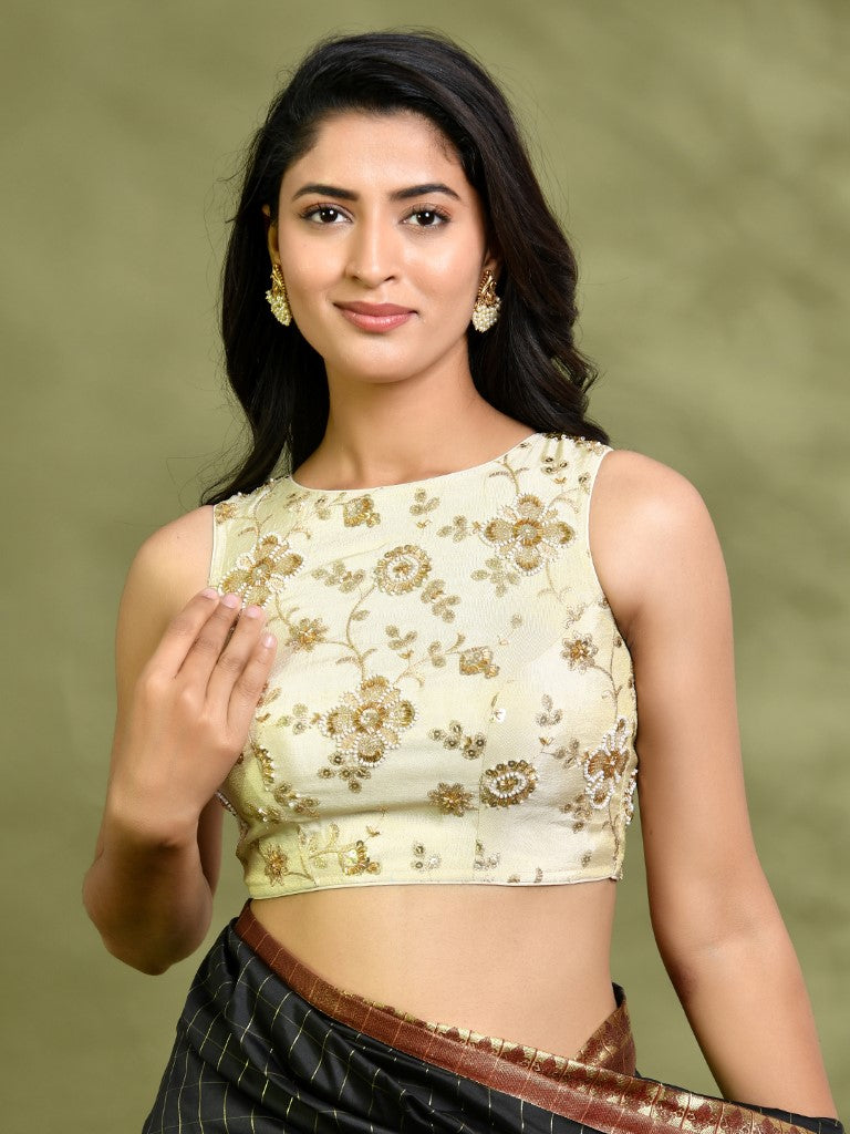 Amodin Designer Studio Golden Tissue Floral Cutdana Padded Blouse