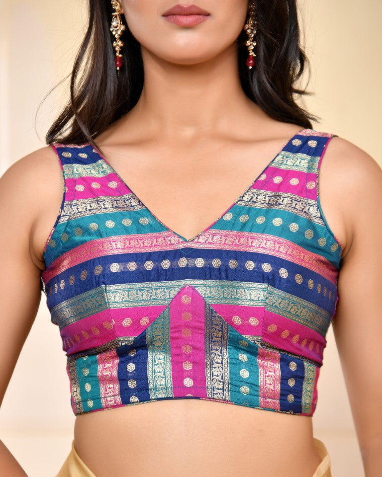 Amodini Designer Studio Zari Brocade Sleeveless Padded Blouse