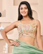Amodini Designer Studio Kashi Banarsi Gold Sleeveless Padded Blouse