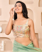 Amodini Designer Studio Kashi Banarsi Gold Sleeveless Padded Blouse