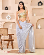 Amodini Designer Studio Kashi Banarsi Grey Sleeveless Padded Blouse