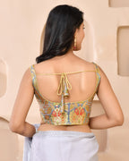 Amodini Designer Studio Kashi Banarsi Grey Sleeveless Padded Blouse