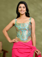 Amodini Designer Studio Kashi Banarsi Corset Style Blue Blouse