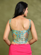 Amodini Designer Studio Kashi Banarsi Corset Style Blue Blouse