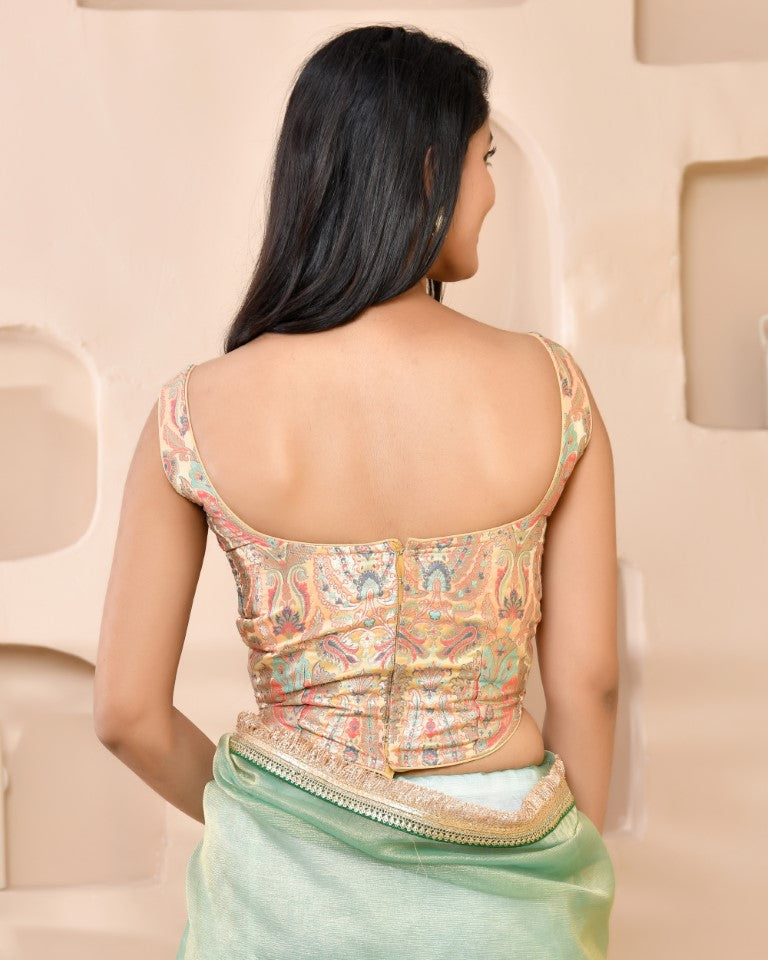 Amodini Designer Studio Kashi Banarsi Corset Style Golden Blouse - Distacart