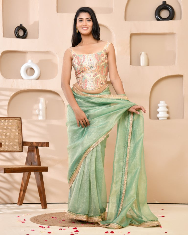 Amodini Designer Studio Kashi Banarsi Corset Style Golden Blouse - Distacart