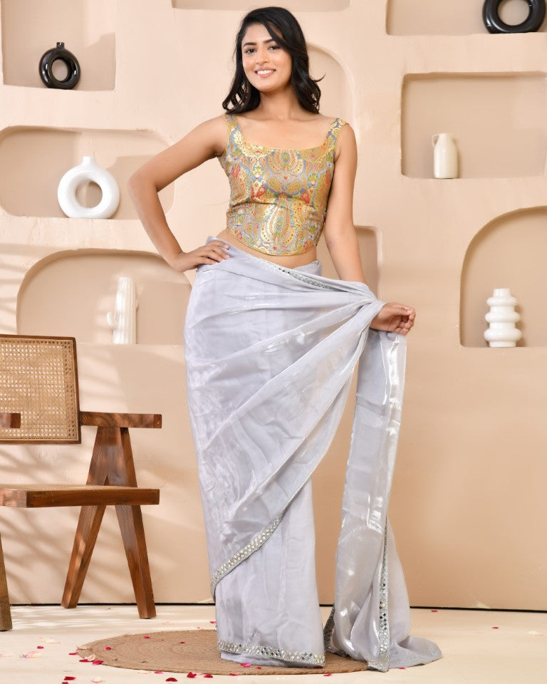 Amodini Designer Studio Kashi Banarsi Corset Style Grey Blouse