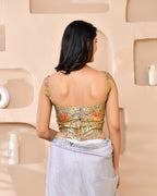 Amodini Designer Studio Kashi Banarsi Corset Style Grey Blouse