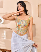 Amodini Designer Studio Kashi Banarsi Corset Style Grey Blouse