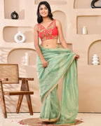 Amodini Designer Studio Paisley Zari Embroidery Pink Sleeveless Padded Blouse