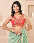 Amodini Designer Studio Paisley Zari Embroidery Pink Sleeveless Padded Blouse
